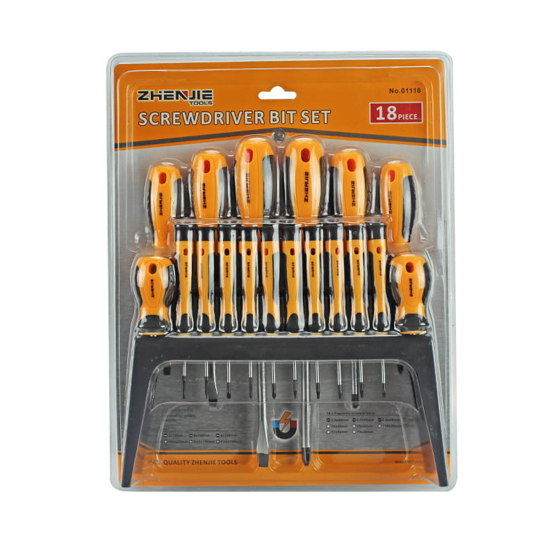 Set di cacciaviti Torx e Phillips a taglio con ripiano in plastica da 18 pezzi e confezione in doppio blister